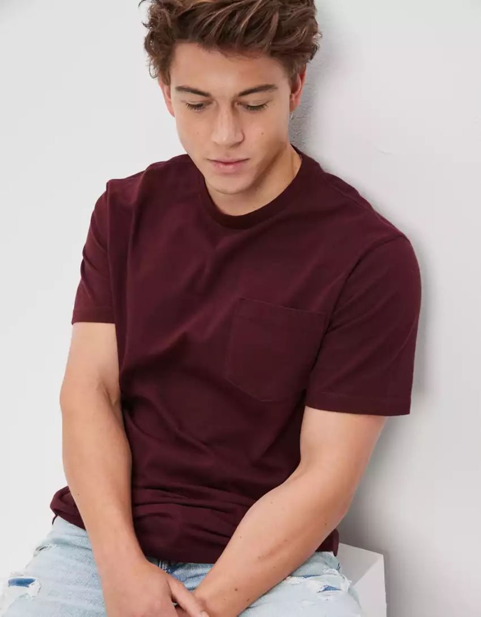 T Shirts American Eagle AE Super Soft Legend Pocket Bordeaux Homme | WCS-44661856